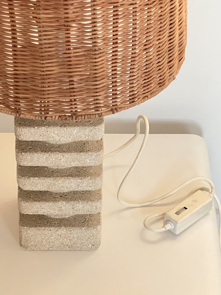 Carved Stone Living Room Lamp In The Style Of Albert Tormos, France, 1970s-photo-3