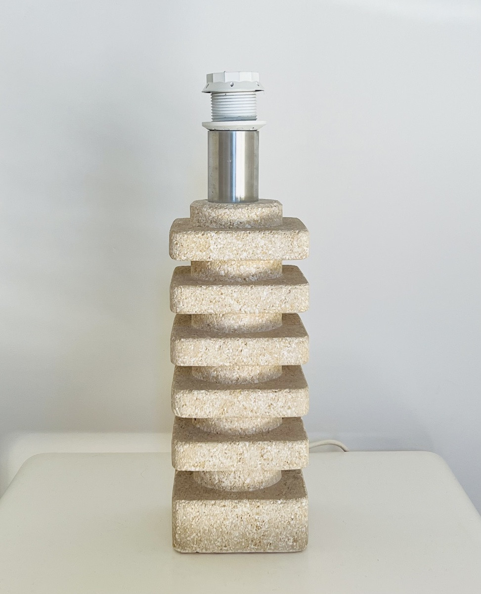 Carved Stone Living Room Lamp In The Style Of Albert Tormos, France, 1970s-photo-7