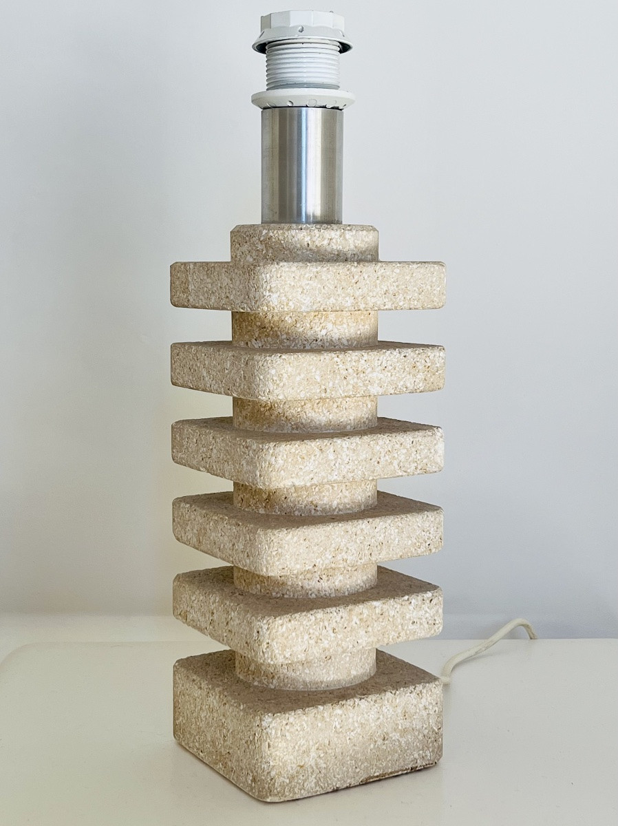 Carved Stone Living Room Lamp In The Style Of Albert Tormos, France, 1970s-photo-8