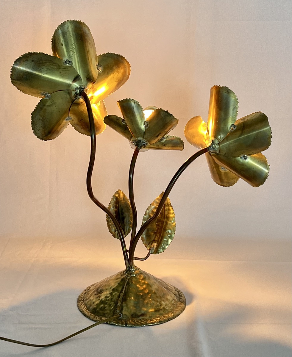 Lampe "Nénuphars" en cuivre et laiton par Maison Honoré Paris, France années 70-photo-3