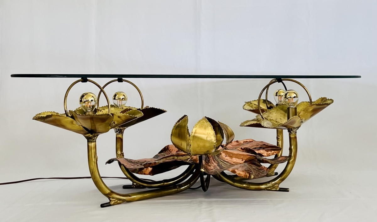 Table basse sculpturale éclairante par Henri Fernandez pour Maison Honoré Paris, France 70's-photo-3