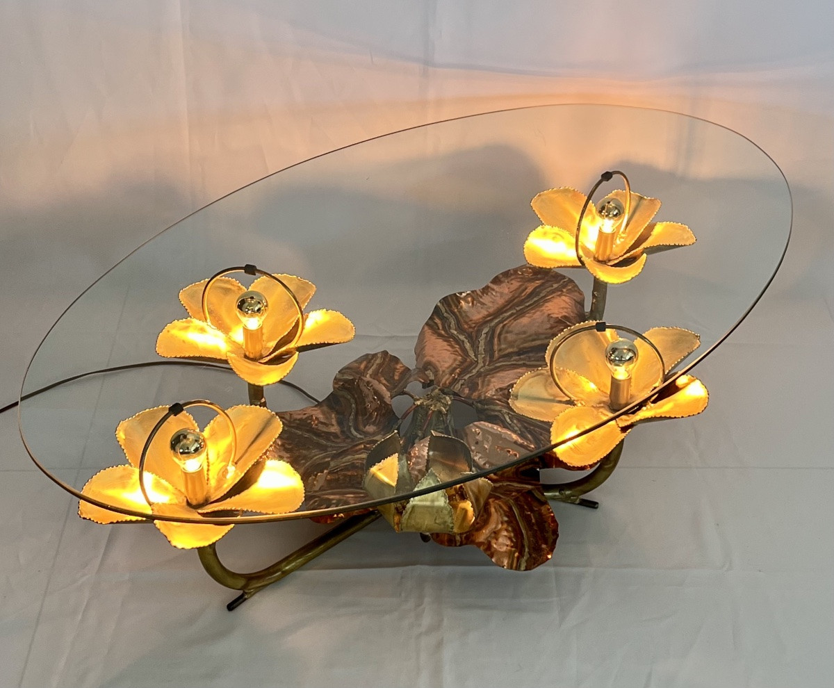 Table basse sculpturale éclairante par Henri Fernandez pour Maison Honoré Paris, France 70's-photo-2