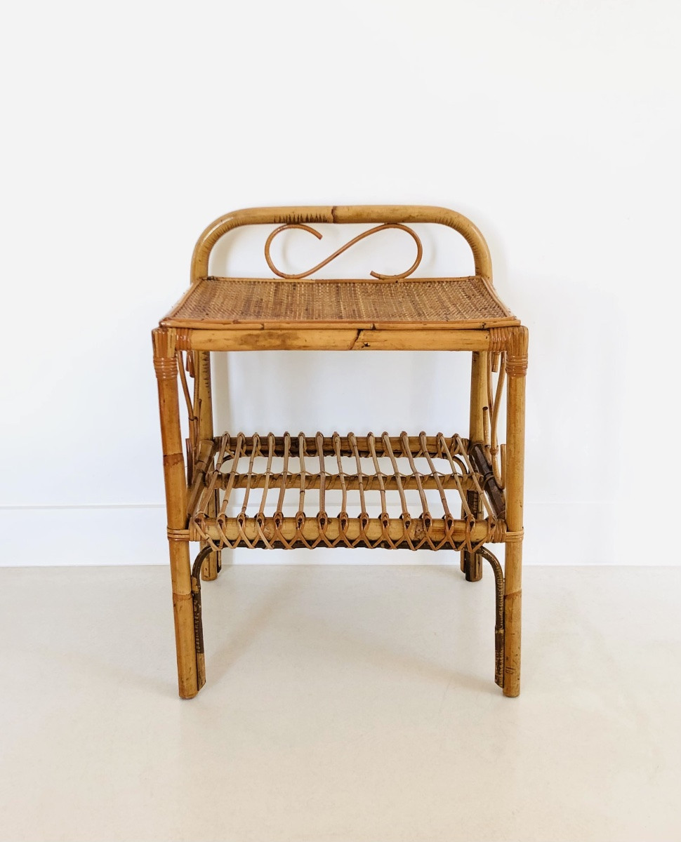 Table d'appoint en rotin, Italie années 60-photo-2