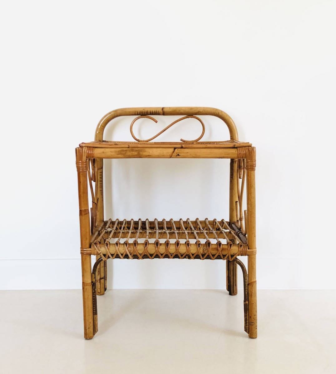 Table d'appoint en rotin, Italie années 60-photo-3