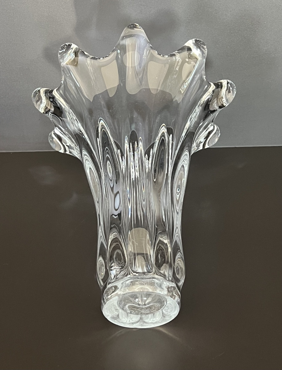 Large "tête De Girafe" Crystal Vase By Art Vannes France, 1950s-photo-4
