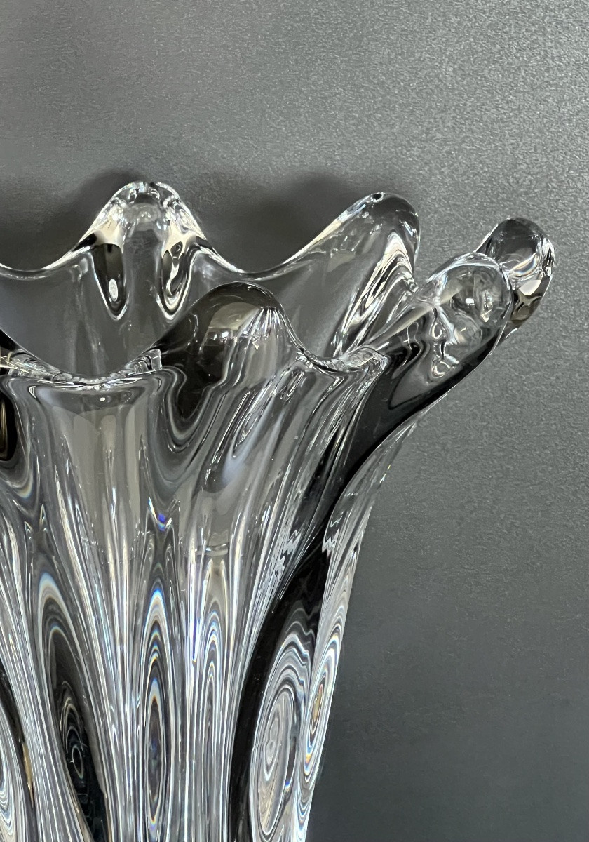 Large "tête De Girafe" Crystal Vase By Art Vannes France, 1950s-photo-2