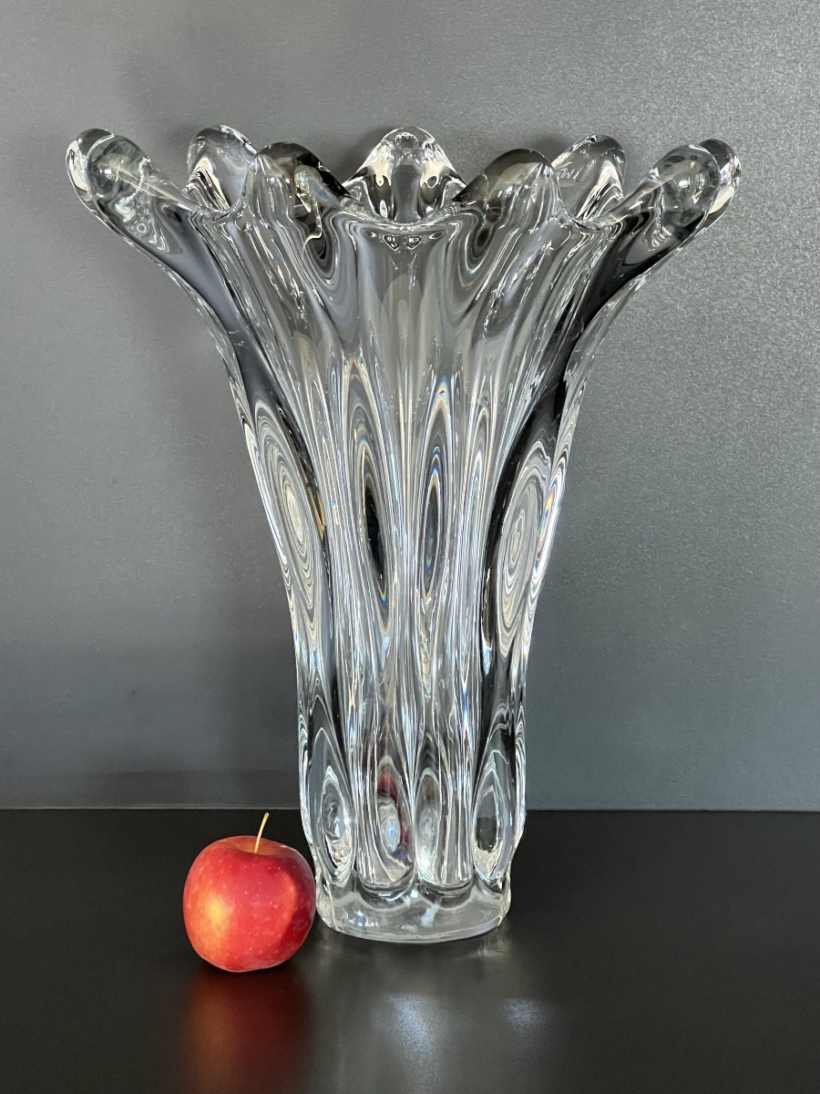 Large "tête De Girafe" Crystal Vase By Art Vannes France, 1950s-photo-6