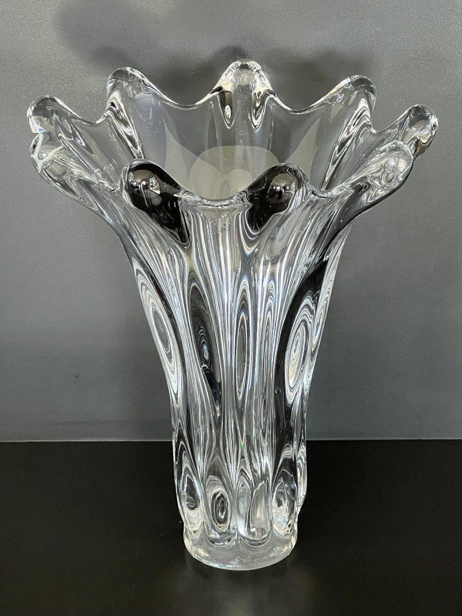 Large "tête De Girafe" Crystal Vase By Art Vannes France, 1950s