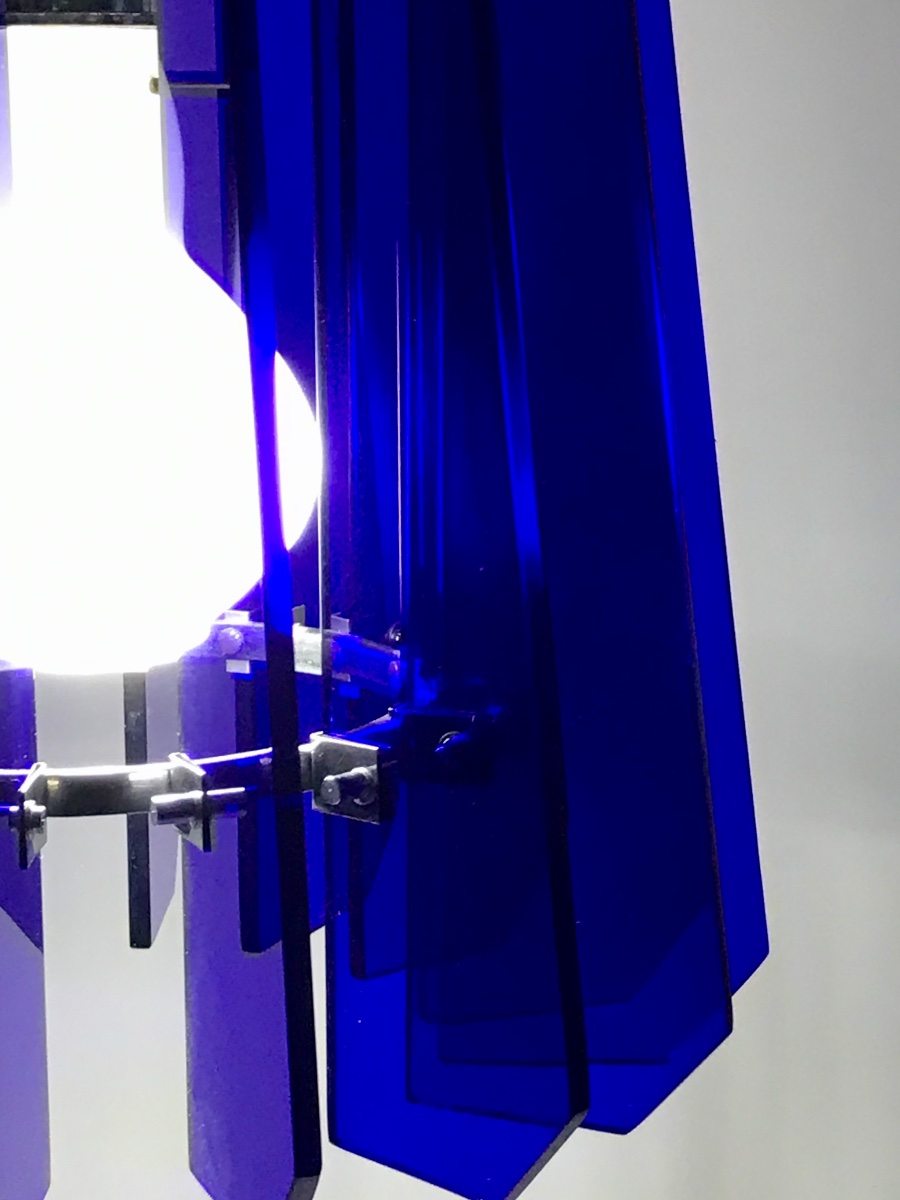Suspension en verre bleu et opaline attribuée à Fontana Arte, Italie années 70-photo-2