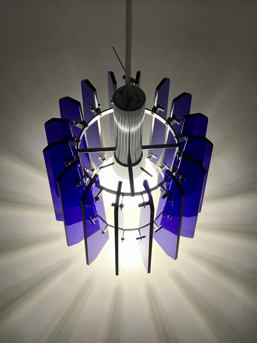 Suspension en verre bleu et opaline attribuée à Fontana Arte, Italie années 70-photo-3