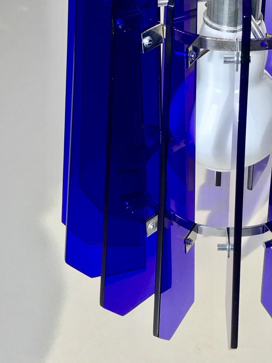 Suspension en verre bleu et opaline attribuée à Fontana Arte, Italie années 70-photo-8