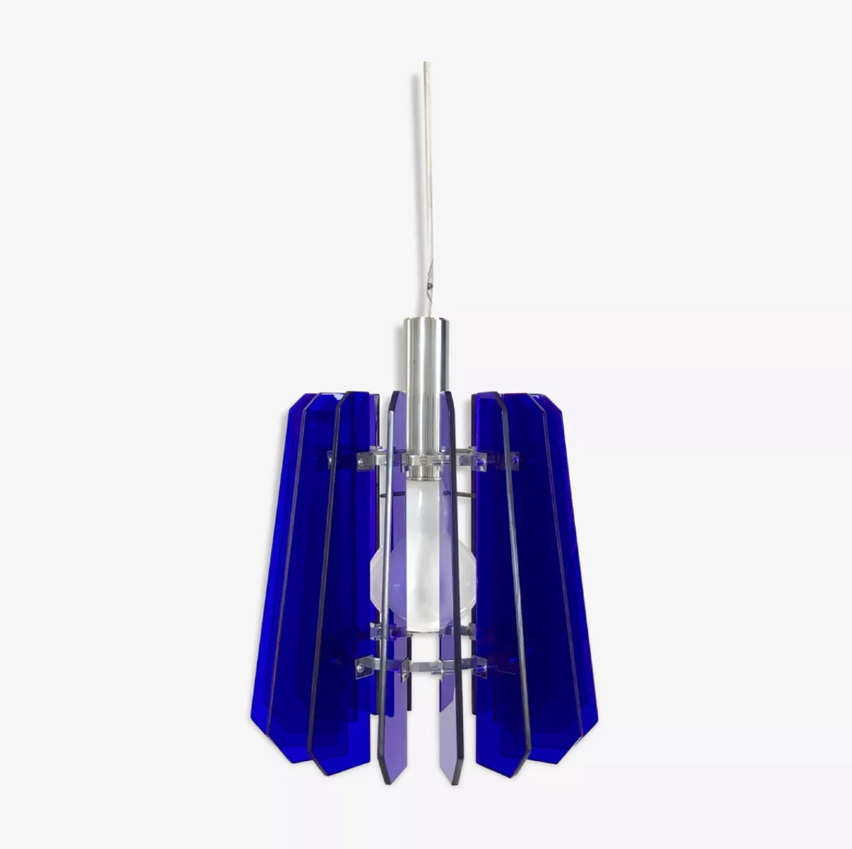 Suspension en verre bleu et opaline attribuée à Fontana Arte, Italie années 70