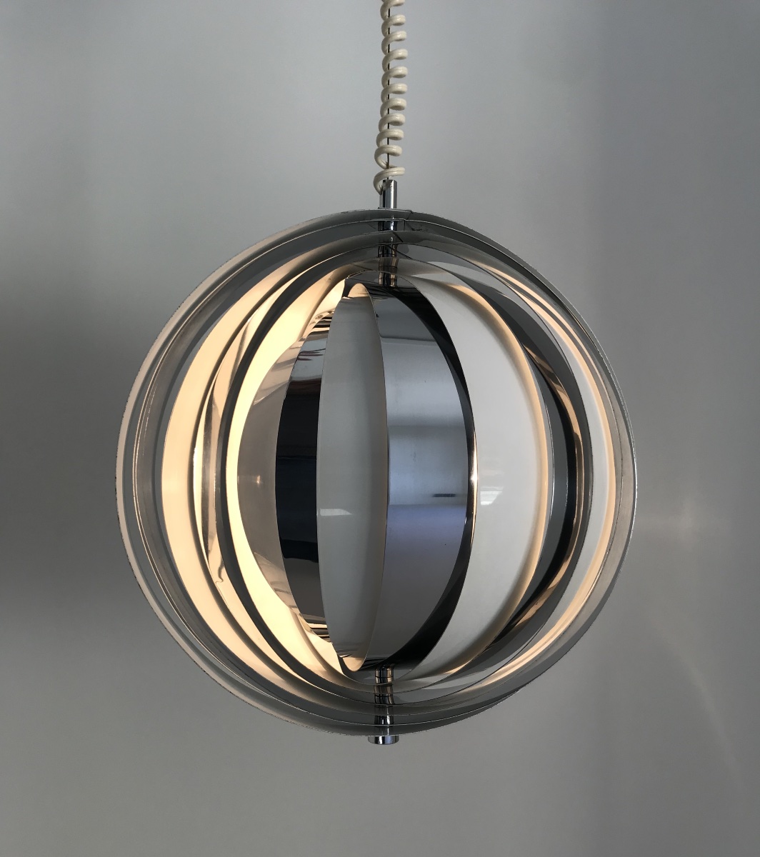 Moon Suspension With White And Chrome Slats, Denmark 60s-photo-2