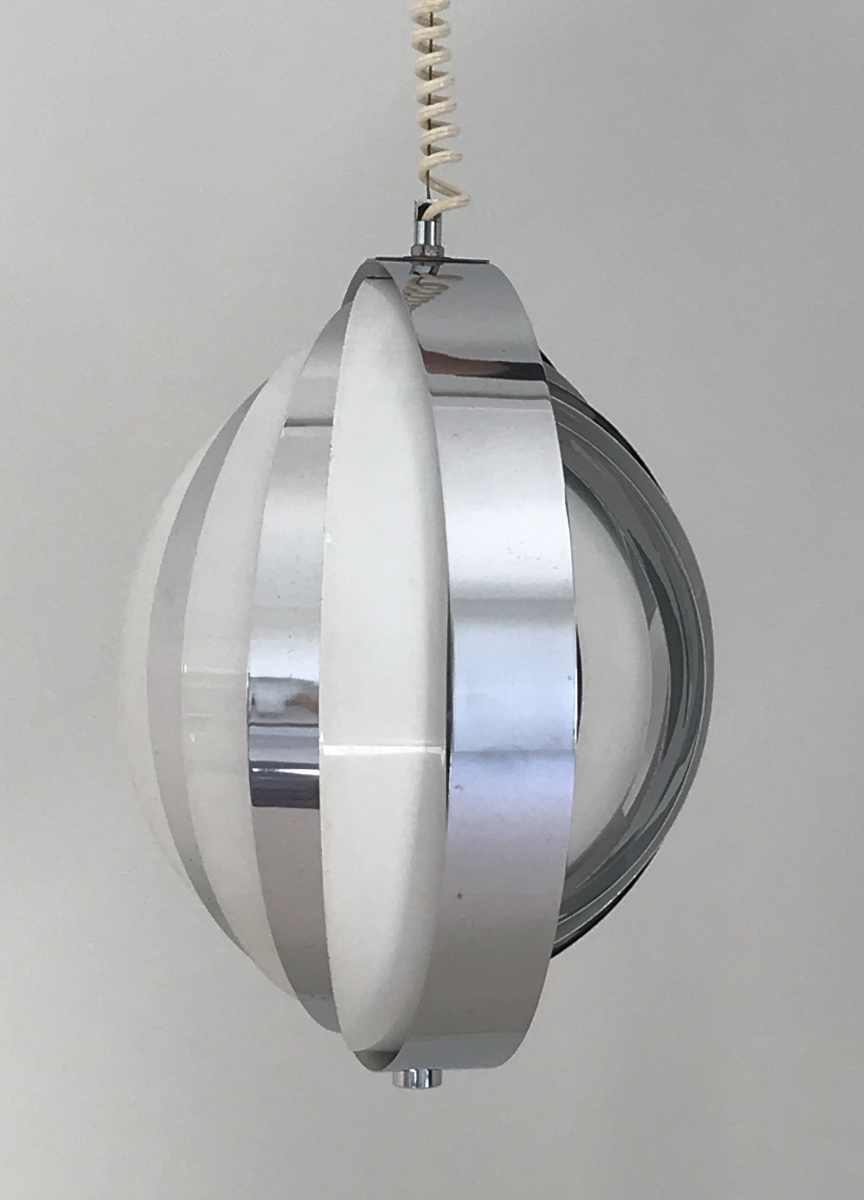 Moon Suspension With White And Chrome Slats, Denmark 60s-photo-3
