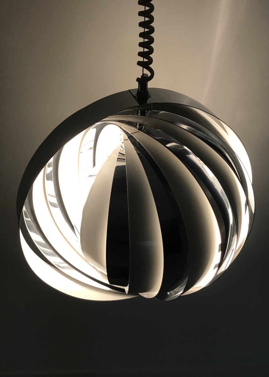 Moon Suspension With White And Chrome Slats, Denmark 60s-photo-4