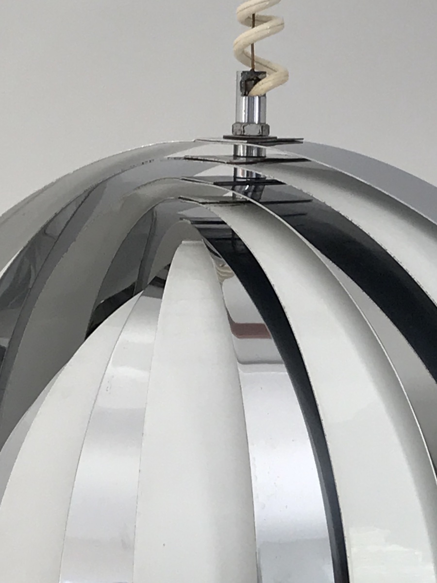Moon Suspension With White And Chrome Slats, Denmark 60s-photo-1