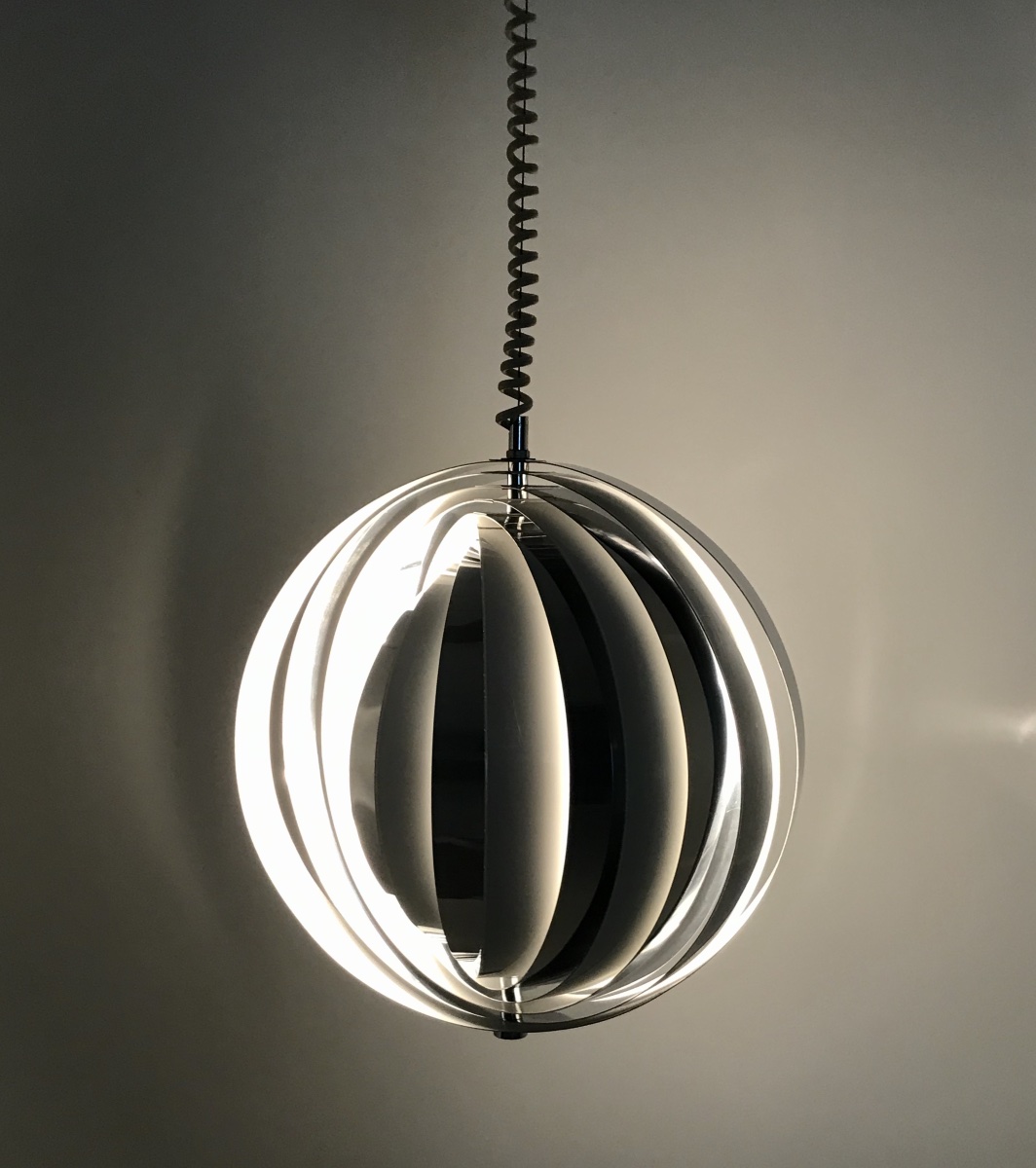 Moon Suspension With White And Chrome Slats, Denmark 60s-photo-2