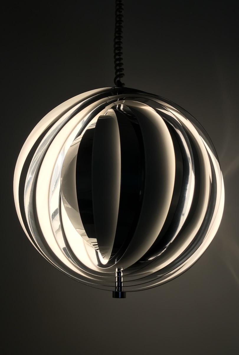 Moon Suspension With White And Chrome Slats, Denmark 60s-photo-3