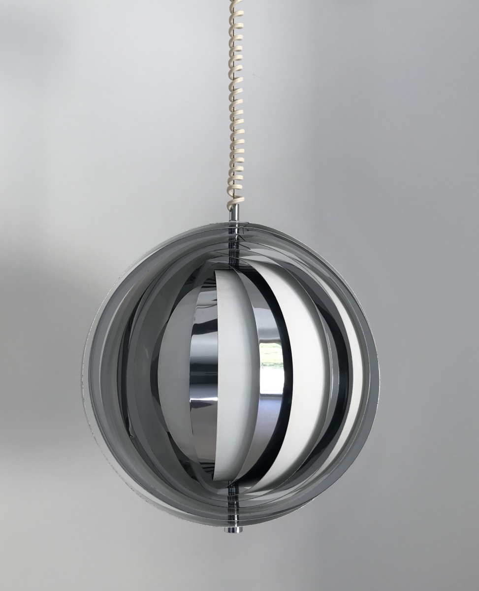 Moon Suspension With White And Chrome Slats, Denmark 60s