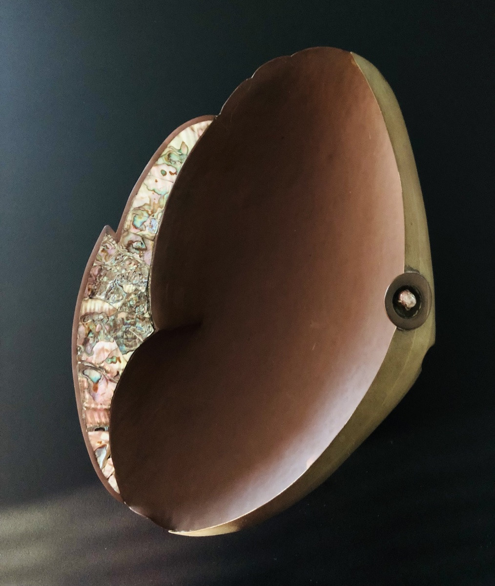 Coupe "Poisson" en cuivre et nacre par G. Espinosa, Mexique années 60-photo-2