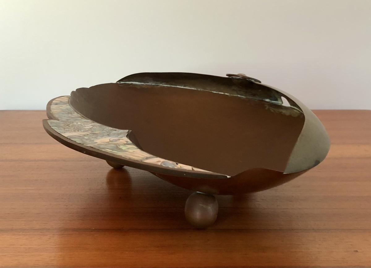 Coupe "Poisson" en cuivre et nacre par G. Espinosa, Mexique années 60-photo-3