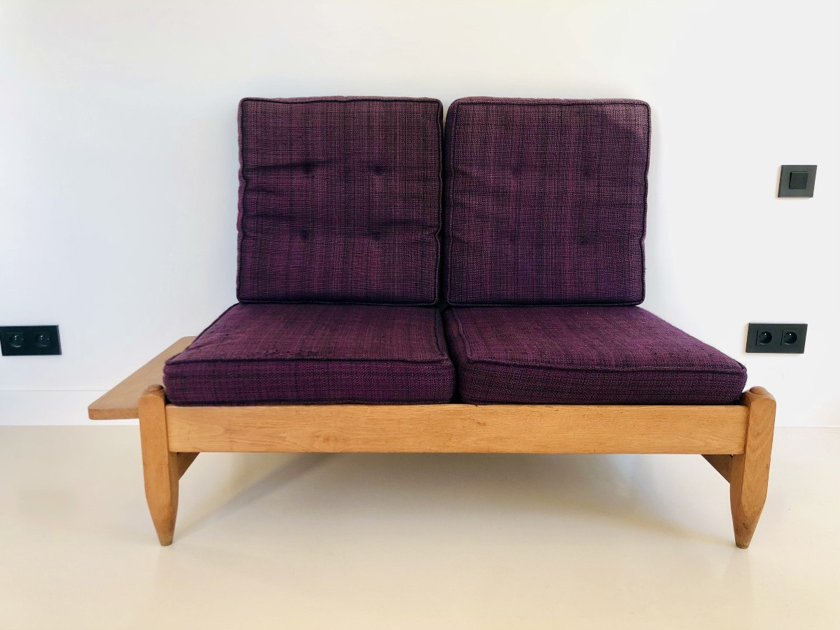 Oak Bench Seat By Guillerme & Chambron For "votre Maison", France 1960's-photo-2