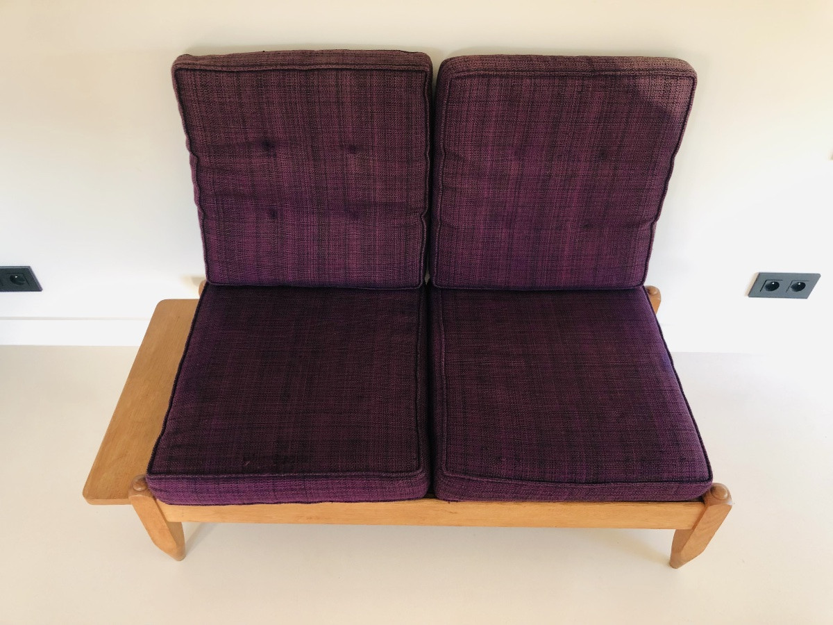 Oak Bench Seat By Guillerme & Chambron For "votre Maison", France 1960's-photo-3