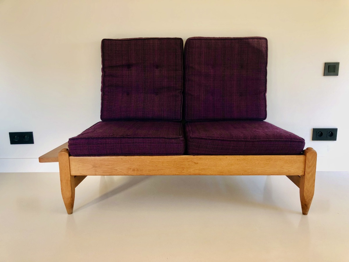 Oak Bench Seat By Guillerme & Chambron For "votre Maison", France 1960's-photo-4