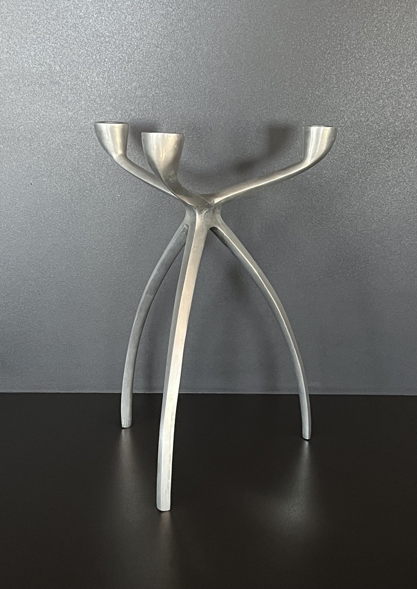 Bougeoir, chandelier tripode en aluminium pour De Bijenkorf, Pays-bas années 70-photo-2