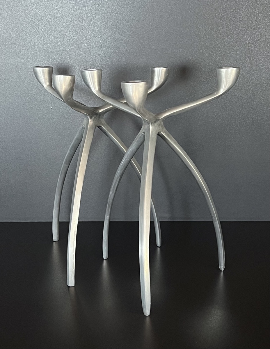 Bougeoir, chandelier tripode en aluminium pour De Bijenkorf, Pays-bas années 70-photo-3