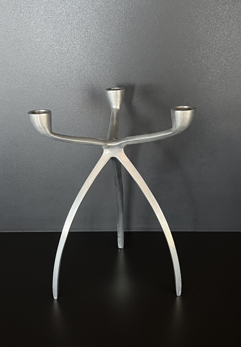 Bougeoir, chandelier tripode en aluminium pour De Bijenkorf, Pays-bas années 70-photo-4