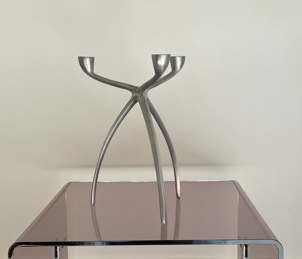 Bougeoir, chandelier tripode en aluminium pour De Bijenkorf, Pays-bas années 70-photo-2