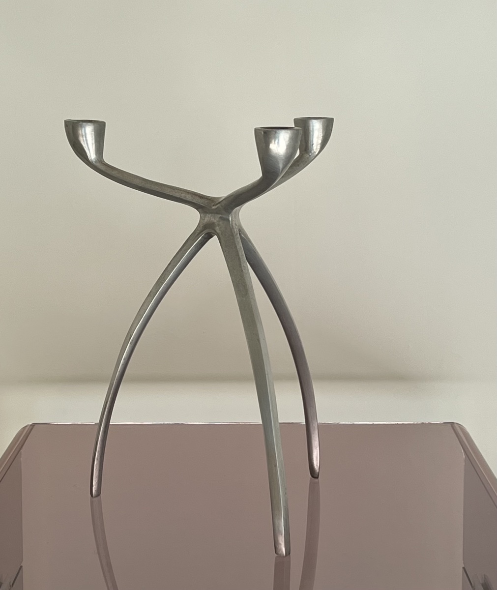 Bougeoir, chandelier tripode en aluminium pour De Bijenkorf, Pays-bas années 70-photo-3