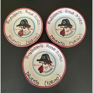 Ristorante Del Buon Ricordo “rosa D’oro” Plates By Ceramica Vietri Mare, Italy 1994
