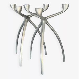 Aluminum Tripod Candlesticks And Candelabras For De Bijenkorf, Netherlands, 1970s