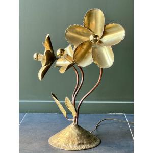 Lampe "Nénuphars" en cuivre et laiton par Maison Honoré Paris, France années 70