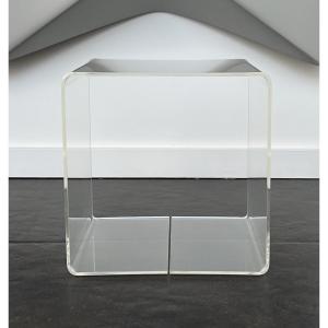 Side Table, Plexiglas Cube Shelf By Michel Dumas, France 1970s