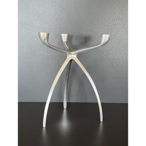 Candleholder, Aluminum Tripod Candlestick For De Bijenkorf, Netherlands, 1970s