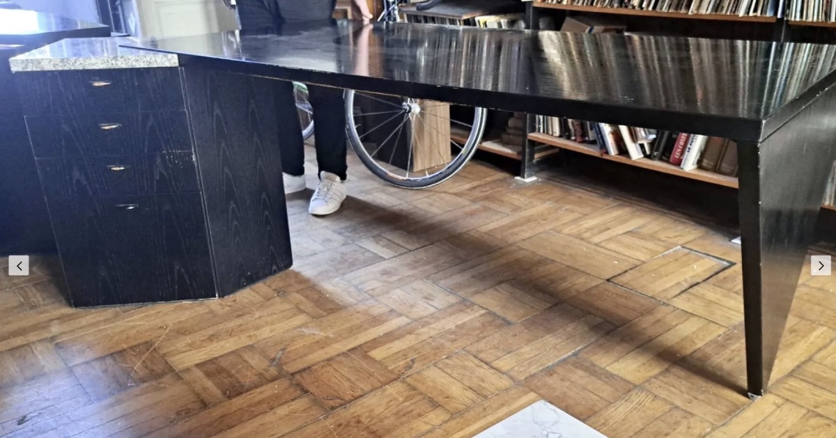 Large Lacquered Wood And Granite Desk From The 1980s-photo-4