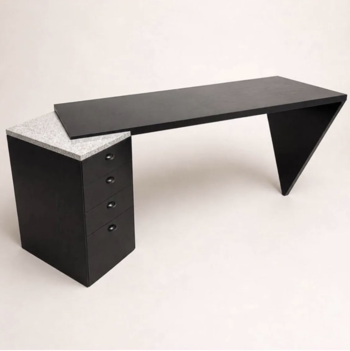 Large Lacquered Wood And Granite Desk From The 1980s