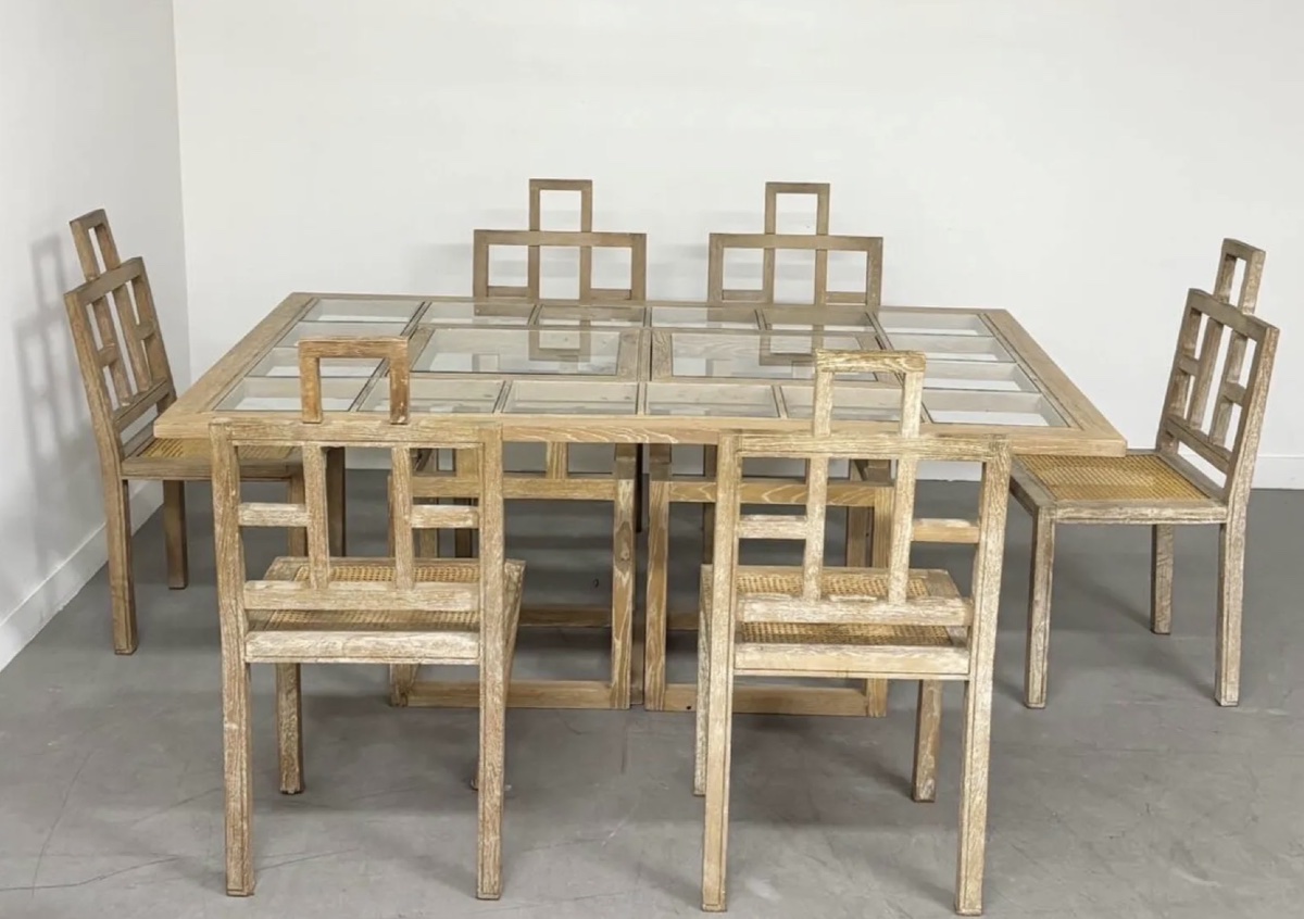 Set Of 6 Chairs And A Dining Table In Ceruse Oak, 1980