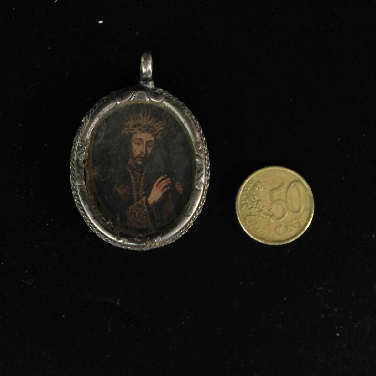 Spanish Silver Double Reliquary Virgin Mary & Christ Passion Paintings 17th C-photo-2