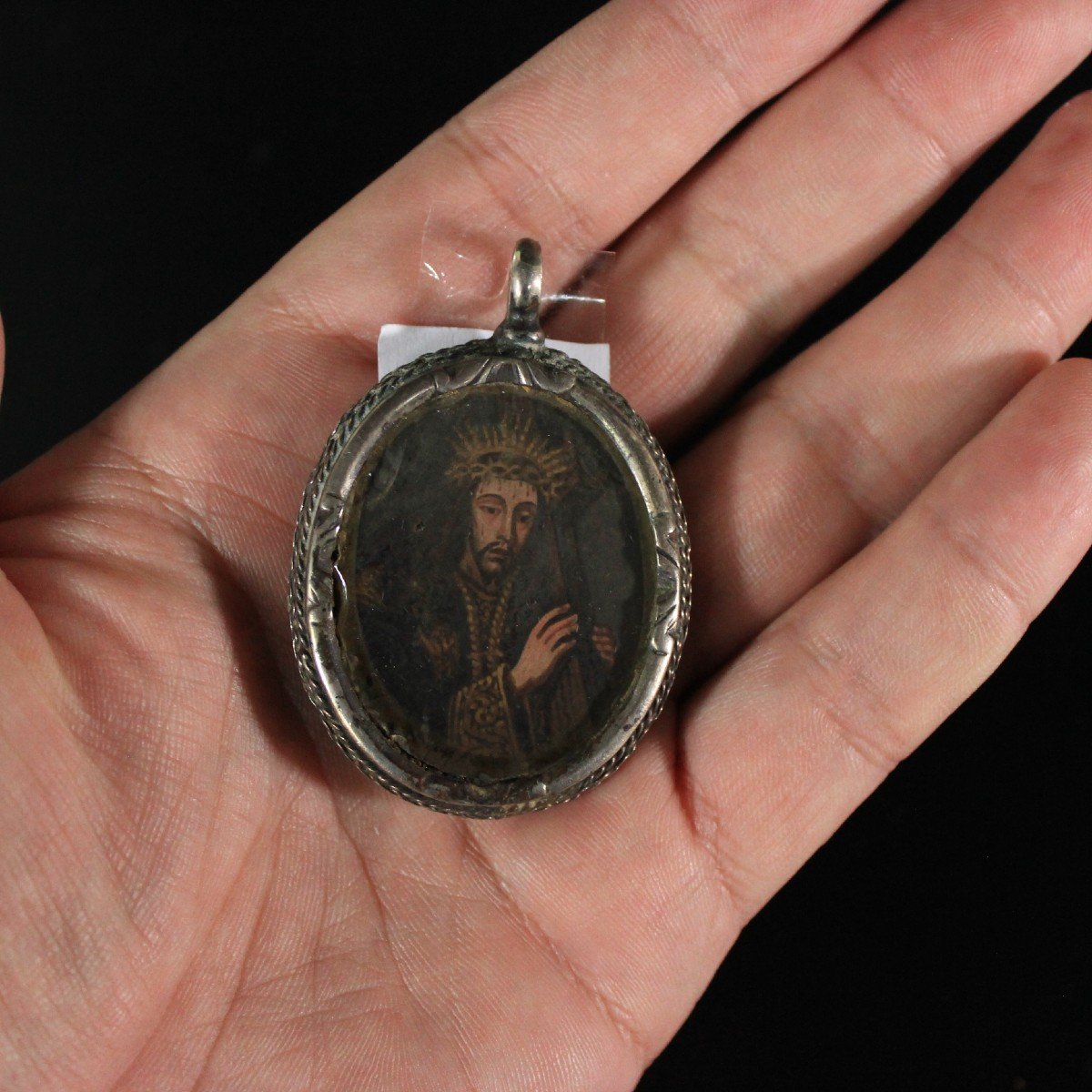 Spanish Silver Double Reliquary Virgin Mary & Christ Passion Paintings 17th C-photo-4