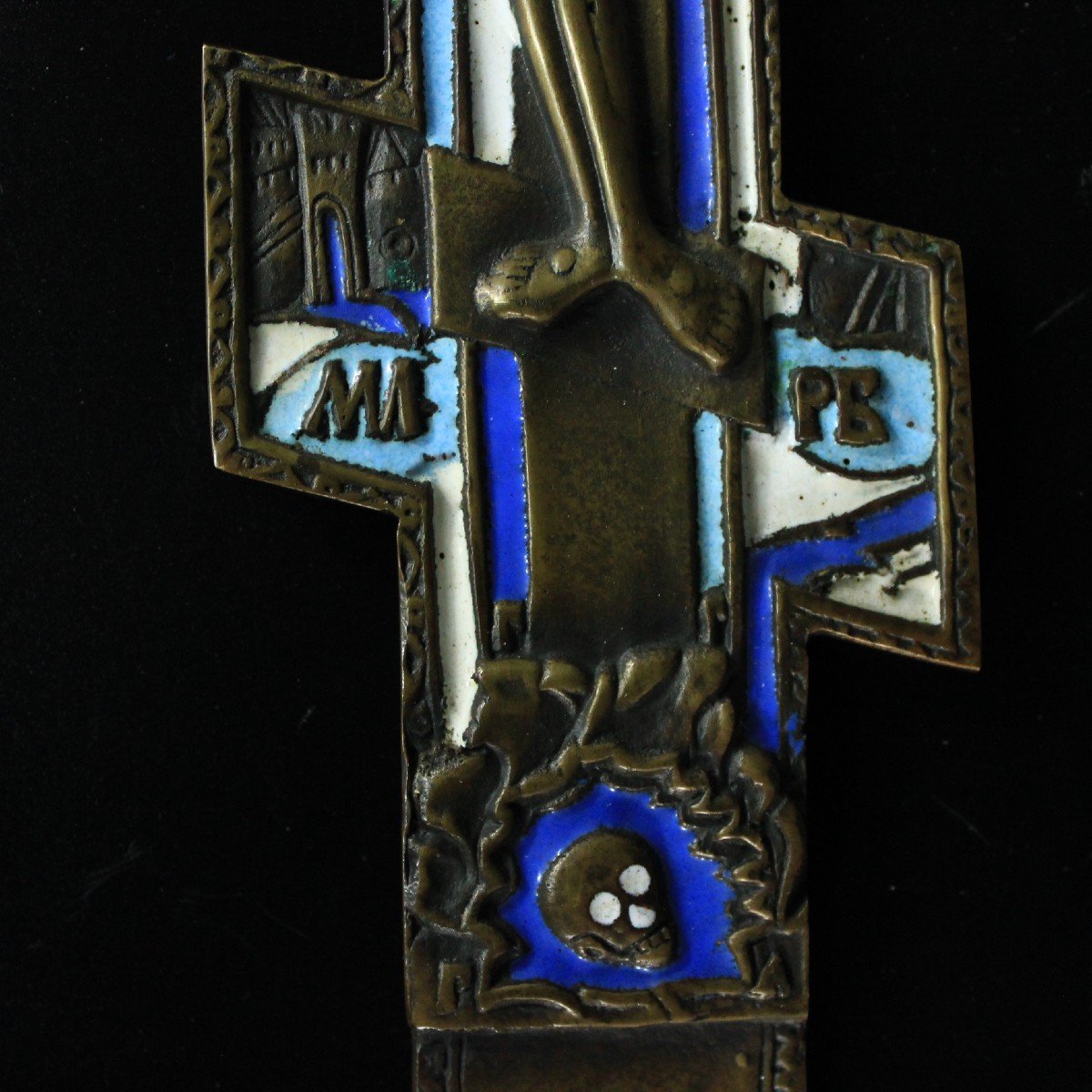 18th Century Orthodox Cross Travel Icon, Enameled Brass, Russia, Mint Condition-photo-7