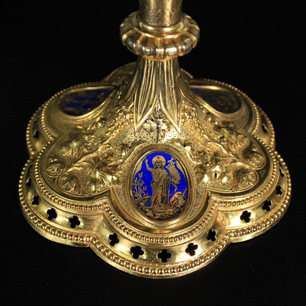 Antique Enameled Gothic Chalice Sterling Vermeil Silver Minerva Head France 19th-photo-3