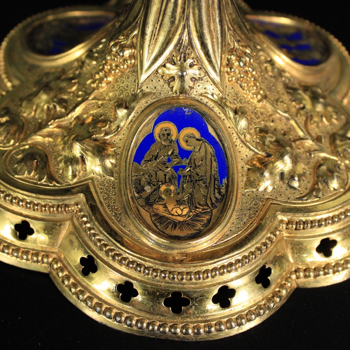 Antique Enameled Gothic Chalice Sterling Vermeil Silver Minerva Head France 19th-photo-4