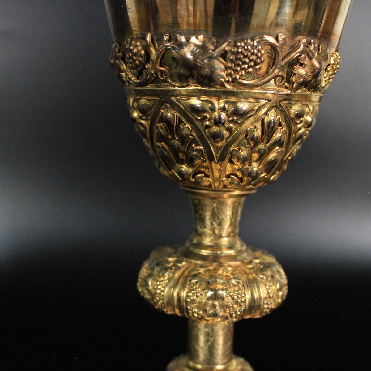 Antique Enameled Gothic Chalice Sterling Vermeil Silver Minerva Head France 19th-photo-3