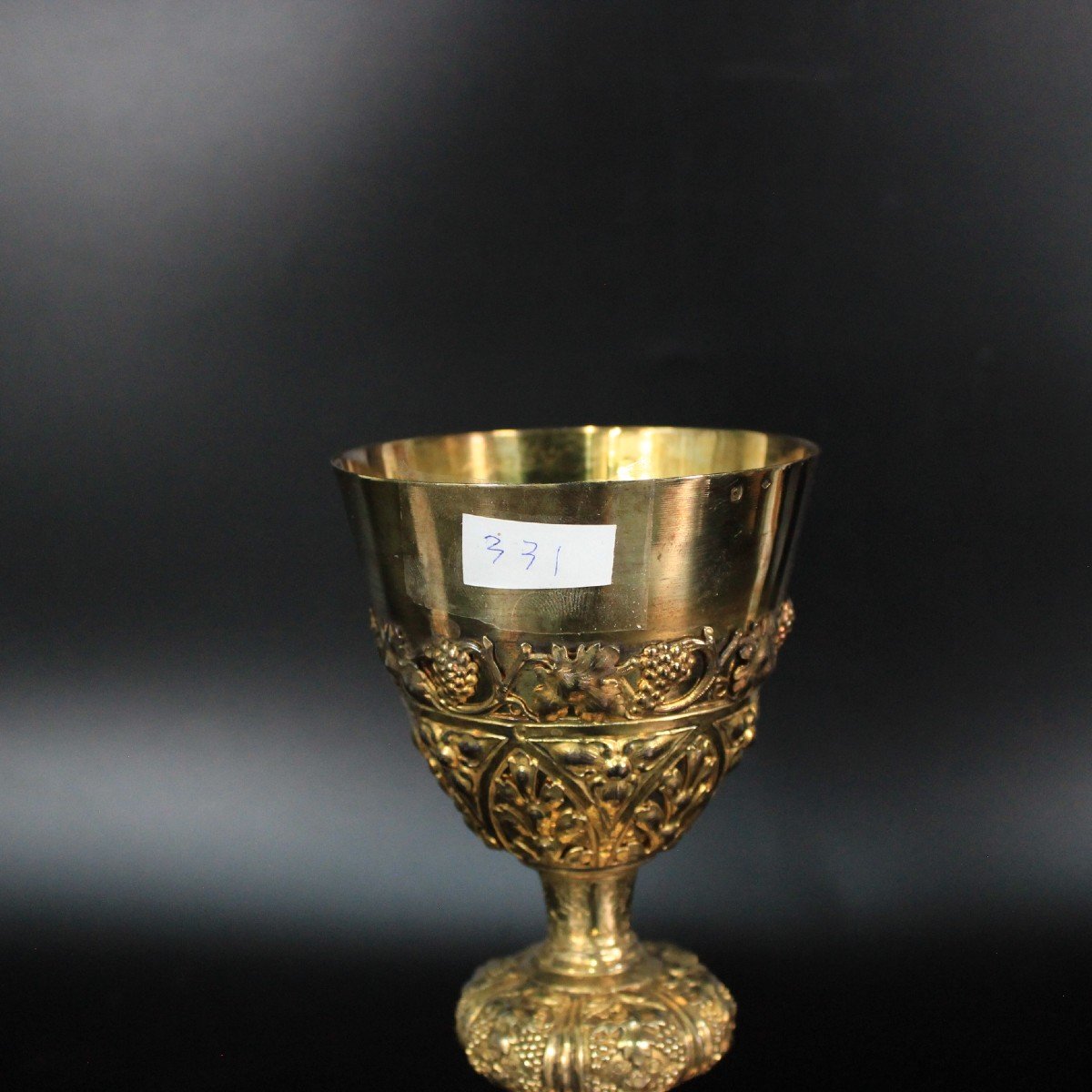 Antique Enameled Gothic Chalice Sterling Vermeil Silver Minerva Head France 19th-photo-8
