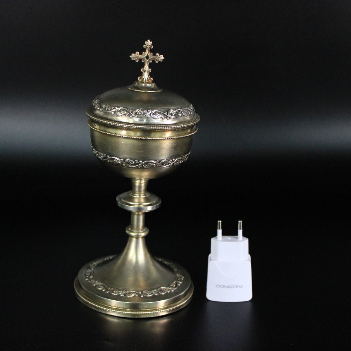Antique Gothic Ciborium Chalice Vermeil Silver 950/1000 Minerva Head France 19th-photo-8