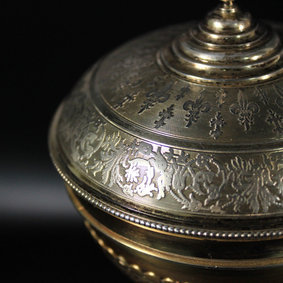 Calice Ciboire Gothique Antique Argent Vermeil 950/1000 Tête Minerve France 19ème-photo-2